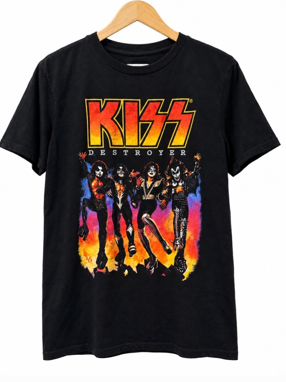 Kiss Black 'Destroyer' Graphic Short Sleeve Tee with Red and Yellow Logo